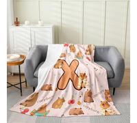 Loussiesd Manta de felpa de dibujos animados Capibara con letra X inicial, manta de franela para bebé, 76 x 101 cm, lindos animales para todas las estaciones, amantes de Capibara para sofá, cama, sofá