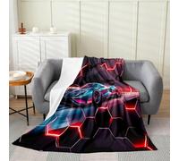 Loussiesd Manta de forro polar con diseño de coche deportivo de carreras, diseño de panal de abeja, manta de franela roja afelpada con temática de deportes extremos para cama, sofá, silla, sala de