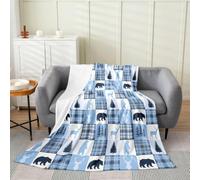 Loussiesd Manta de forro polar con diseño de oso de ciervo, manta de franela de felpa con animales salvajes para cama, sofá, silla, sala de estar, formas abstractas monocromáticas, bebé, 76 x 101 cm