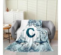 Loussiesd Manta de forro polar de franela de tiburón con inicial C para bebé, 76 x 101 cm, manta de forro polar de animales marinos para niños, mujeres y hombres, para cama, sofá, silla, sala de estar