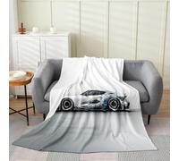 Loussiesd Manta de forro polar estilo Ukiyo-e color blanco con diseño de coche deportivo, manta de franela ondulada japonesa, silueta de coche de carreras para cama, sofá, silla, sala de estar