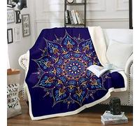 Loussiesd Manta de forro polar para niñas, estilo bohemio, mandala, para cama, sofá, adolescentes, estilo bohemio, sherpa, manta de lujo, azul, morado, exótico, bebé, 76,2 x 101,6 cm