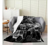 Loussiesd Manta de franela de forro polar con diseño de coche deportivo de carreras, doble de 60 x 79 pulgadas, manta de forro polar de colmena geométrica para niños, mujeres y hombres, para cama
