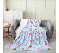 Loussiesd Manta de franela de forro polar con diseño de flores y mariposas, color fresa, doble de 60 x 79 pulgadas, manta de forro polar floral para niños, mujeres y hombres, para cama, sofá, silla