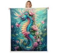 Loussiesd Manta Sherpa de caballito de mar para bebé, 76 x 101 cm, diseño floral de criatura oceánica, manta de forro polar para cama, sofá, decoración de vida marina para el hogar