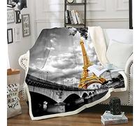 Loussiesd Manta Sherpa de la Torre Eiffel, manta de felpa de París, paisaje urbano, manta de forro polar para cama, sofá, niños, gris dorado, manta suave para bebé, 30 x 40 pulgadas