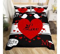 Loussiesd Mr Mrs Bedding - Juego de funda de edredón para parejas con texto en inglés "His and Her Love", para hombres y mujeres, tamaño King y Queen, color rojo, negro, blanco, regalo creativo para