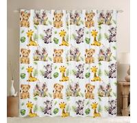 Loussiesd Paneles de cortinas opacas con diseño de animales de la selva para niños y niñas, 132.1 cm de ancho x 228.6 cm de largo, diseño de cebra y león, estampado de animales salvajes 3D