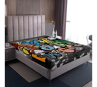 Loussiesd Sábana bajera ajustable de hip hop para niños, 100 % microfibra, transpirable, para jóvenes, hippie, sin fundas de almohada, sábana bajera de lujo, tamaño individual (90 x 190 + 30 cm)