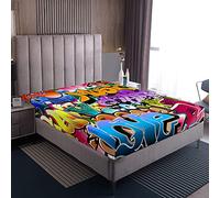 Loussiesd Sábana bajera ajustable estilo graffiti con temática de hip hop, tamaño King, para niños, adolescentes, jóvenes, ilustración, sábana de cama de hombre, sábana de cama con somier, estampado
