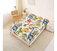 Loussiesd Sábana bajera con estampado de dinosaurios adorables 100% microfibra transpirable, colorida, solo para cama, sin fundas de almohada, sábana ajustable, lujo, tamaño individual (90 x 190 + 30