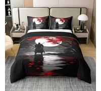 Loussiesd Samurai - Juego de funda de edredón 100 % algodón, tamaño doble, juego de cama de árbol de arce japonés para niños y niñas, funda de edredón japonesa Ukiyoe, decoración de dormitorio, 3