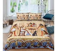 Loussiesd Set de ropa de cama de 3 piezas de diseño egipcio, funda de edredón tribal con 2 fundas de almohada para niños y adultos, estilo de Egipto, decoración de habitación, tamaño doble
