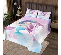 Loussiesd Sirena Unicorno - Juego de colcha de sirena de dibujos animados por Bambini Ragazzi Ragazze Carino Unicorno Trapuntato Copriletto Fauna Selvatica Trapuntato Copriletto240 x 220 cm