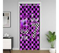 Loussiesd Six Seven 6 7 Cortina para puerta y ventana, 106 x 213 cm, rejilla negra y morada, aislamiento térmico, separadores temporales de habitación, decoración de fiesta de cumpleaños, cubierta de