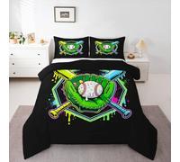 Loussiesd Six Seven 6 7 - Juego de edredón para niños, tamaño doble, juego de ropa de cama de béisbol, edredón de plumón de fútbol para niños y niñas, decoración de juegos de pelota, microfibra