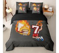 Loussiesd Six Seven 6 7 - Juego de funda de edredón de 7 piezas, juego de cama de canasta de baloncesto de fuego para niños y niñas, ropa de cama deportiva en una bolsa con funda de edredón, sábanas