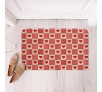 Loussiesd Tapetes de baño con estampado de corazón a cuadros geométricos, de microfibra, color rojo, accesorios modernos de tablero de ajedrez, antideslizantes, 16 x 24 pulgadas, suaves