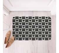 Loussiesd Tapetes de baño con estampado de corazón a cuadros geométricos, de microfibra, negro, accesorios de baño, modernos, de tablero de ajedrez, antideslizantes, 20 x 32 pulgadas, suaves