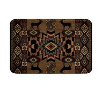 Loussiesd Tapetes de baño de microfibra con diseño de ciervo de cabaña, 20 x 32 pulgadas, tapete de baño azteca occidental, antideslizante, bohemio, vintage, accesorios de baño, rústico, bosque