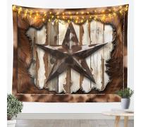 Loussiesd Tapiz con estampado de estrellas de Texas, arte de pared occidental, grande, 58 x 79 pulgadas, patrón de piel de vacuno, manta para colgar en la pared para sala de estar, dormitorio