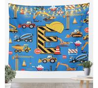 Loussiesd Tapiz de vehículos de construcción, letra E, arte de pared, tamaño mediano, 51 x 59 pulgadas, para sala de estar, dormitorio, caricatura, coche, tractor, manta para colgar en la pared
