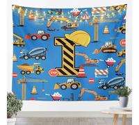 Loussiesd Tapiz de vehículos de construcción, letra I, arte de pared, tamaño mediano, 51 x 59 pulgadas, diseño de caricaturas, coche, tractor, manta para colgar en la pared para sala de estar