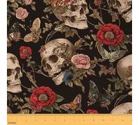 Loussiesd The Yard - Tela decorativa impermeable para exteriores, diseño de calavera de azúcar, diseño de polilla de la muerte, tela de tapicería para silla, 460 x 150 cm (largo x ancho 150 cm)