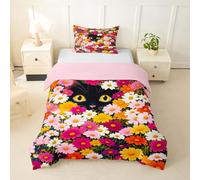 Loussiesd Welcome - Juego de funda de edredón con diseño de gato campesino, tamaño individual, divertido juego de ropa de cama transpirable y suave, 2 piezas, decoración de dormitorio, microfibra con