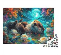 Loutre flottant Sur l'eau 1000 Piece Puzzles Adults and Children Faune Sauvage Cadeau Pour La Famille Loisir Créatif Tableau Décoratif Jeu Stimulant 70x50cm/1000pcs