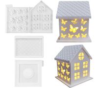 Louttary 1 Juego de Moldes de Silicona para Casa 3D para Resina, Hormigón, Casa de Mariposas, Portavelas, Molde, Adornos Decorativos en Forma de Casa