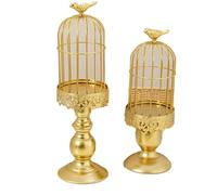 Louttary 2 Piezas Retro Jaula de Pájaros Candelabro Metal Hierro Arte Candelabro Boda Fiesta Hogar Mesas Centros de Mesa Decoración