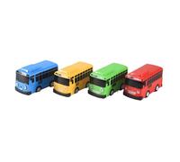 Louttary 4 unidades de autobús pequeño mini plástico para retroceder azul, rojo, amarillo, verde, modelo de coche para niños regalo