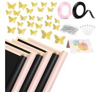 Louttary 40 hojas de papel de regalo de flores, hojas de papel de regalo de ramo de flores resistentes al agua con cintas doradas, agujas para flores