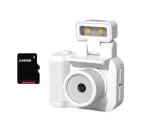 Louttary - Cámara de fotos de estilo Mini Reflex con sensor CMOS de 128 GB, flash y estación de carga portátil, grabadora de vídeo DV 1080P con pantalla LCD B