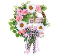 Louttary Corona de flores artificiales para puerta de casa, 1 unidad, color rosa
