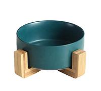 Louttary Cuenco Redondo CeráMica para Perros y Gatos con Soporte Madera, Elevado Duradero para Comida y Agua para Mascotas, Cuenco con Soporte, Juego para Agua y Comida A