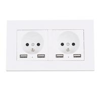 Louttary IP66 - Caja de enchufe de pared impermeable para exterior, 16 A, 250 V, con doble salida eléctrica y 2 puertos USB para jardín y hogar, estilo Francia.
