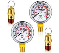 Louttary Juego de 4 válvulas de seguridad para compresor de aire y medidor de aire, válvula de depósito de aire NPT 1/4 0-200 PSI piezas de repuesto para manómetros de presión de aire