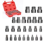 Louttary Juego de extractores de tornillos hexagonales multispline de 25 piezas, kit de extractor de pernos Easy Out, resistente y métrico EZ-Out con esquinas redondeadas