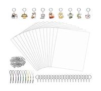 Louttary Juego de llaveros - 15 hojas retráctiles imprimibles, 20 llaveros, 100 anillos de flexión divididos y 5 mosquetones, manualidades para niños, duraderas, fáciles de usar
