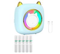 Louttary Mini Impresora de Etiquetas Adhesivas Impresora TéRmica de Bolsillo Sin Tinta con Luz RGB, 10 Rollos de Papel TéRmico, para Notas FotográFicas Memo Azul