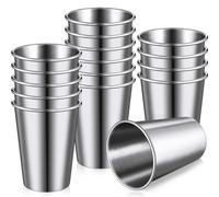 Louttary Paquete de 16 vasos duraderos de acero inoxidable, ligeros, irrompibles para camping, viajes y uso al aire libre (12 oz/350 ml), fácil de usar, color plateado
