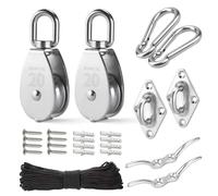 Louttary Paquete de 2 Kit de de Polea de Acero Inoxidable M20: Rueda de Polea de Alta Resistencia, Bloque de Polea con Cuerda de Nailon, Placa con Almohadilla Ocular
