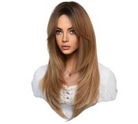 Louttary Peluca de SimulacióN Europea y de 64 Cm, Cabello Femenino, Conjunto de Cabeza con Raya Central, Conjunto de Cabello para Mujer, Peluca de Cabeza,C