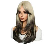 Louttary Peluca de SimulacióN Europea y de 64 Cm, Cabello Femenino, Conjunto de Cabeza con Raya Central, Conjunto de Cabello para Mujer, Peluca de Cabeza,e
