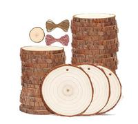 Louttary Rebanadas de Madera, 30 Piezas, 3,5-4,0 Pulgadas, Rondas Naturales, CíRculos de Madera Sin Terminar, Adornos de Madera, Suministros para Manualidades, Bricolaje y Pintura