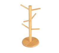 Louttary Soporte para tazas de café una base más gruesa Adecuado para encimeras Portatazas con 6 ganchos Color madera