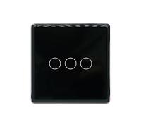 LOUYSGEN Single Live Wire Light Switch 2 Way,2.5D Tempered Glass Panel Aluminum Frame,Touch Switch No WiFi No Neutral Wire,Total Power Maximum 2000W,Black 3 Gang