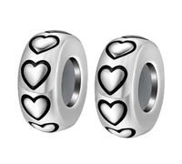 LOVANS 2 PCS Abalorios Espaciador 925 de Plata de Ley Separadores Charm plata goma del espaciadores tapón abalorios para pulseras